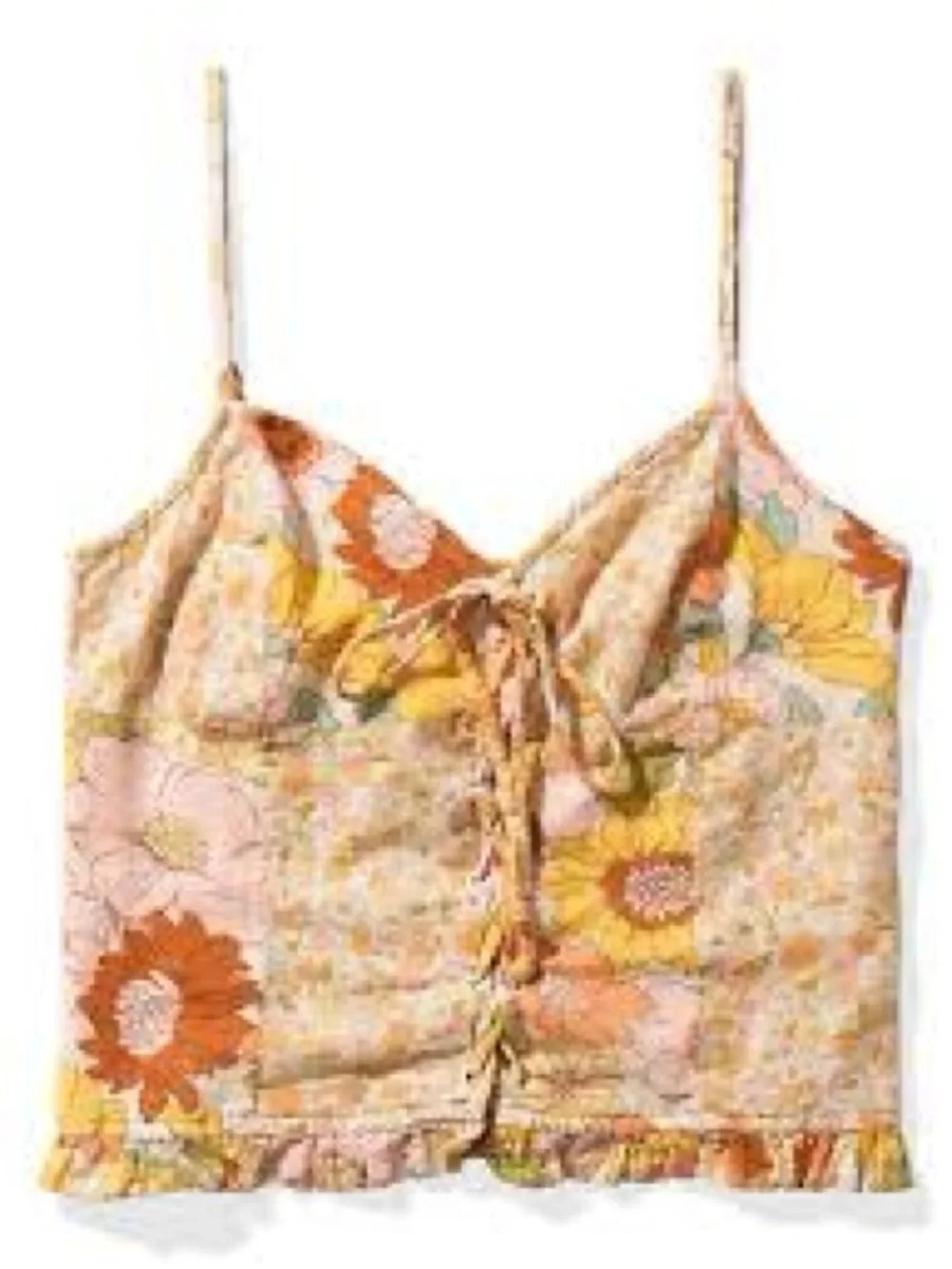 American Eagle Floral Patchwork Lace-up Crop Top Sz Large